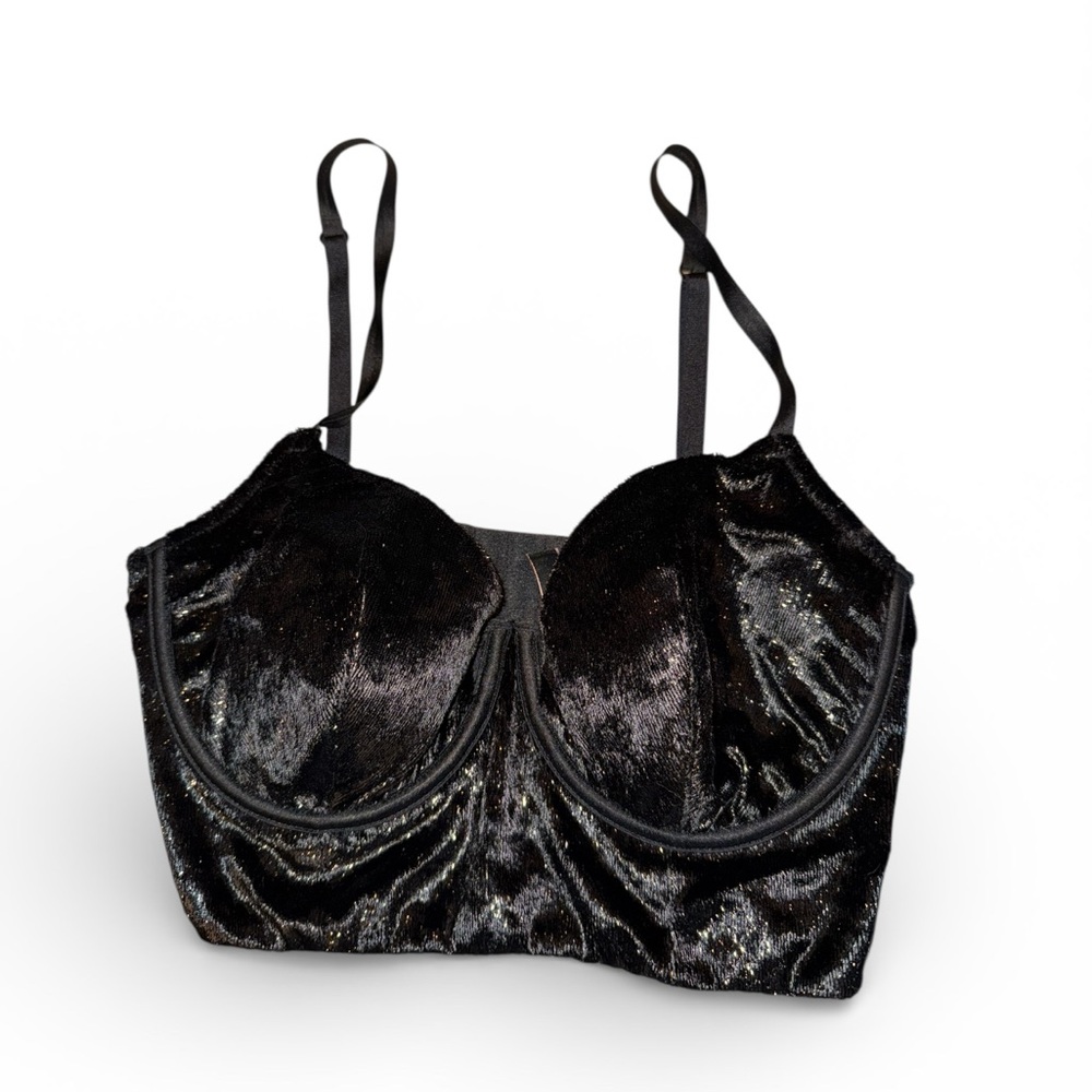 Victoria's Secret “Very Sexy” Black Shimmer Velour Corset Bra Size 34C